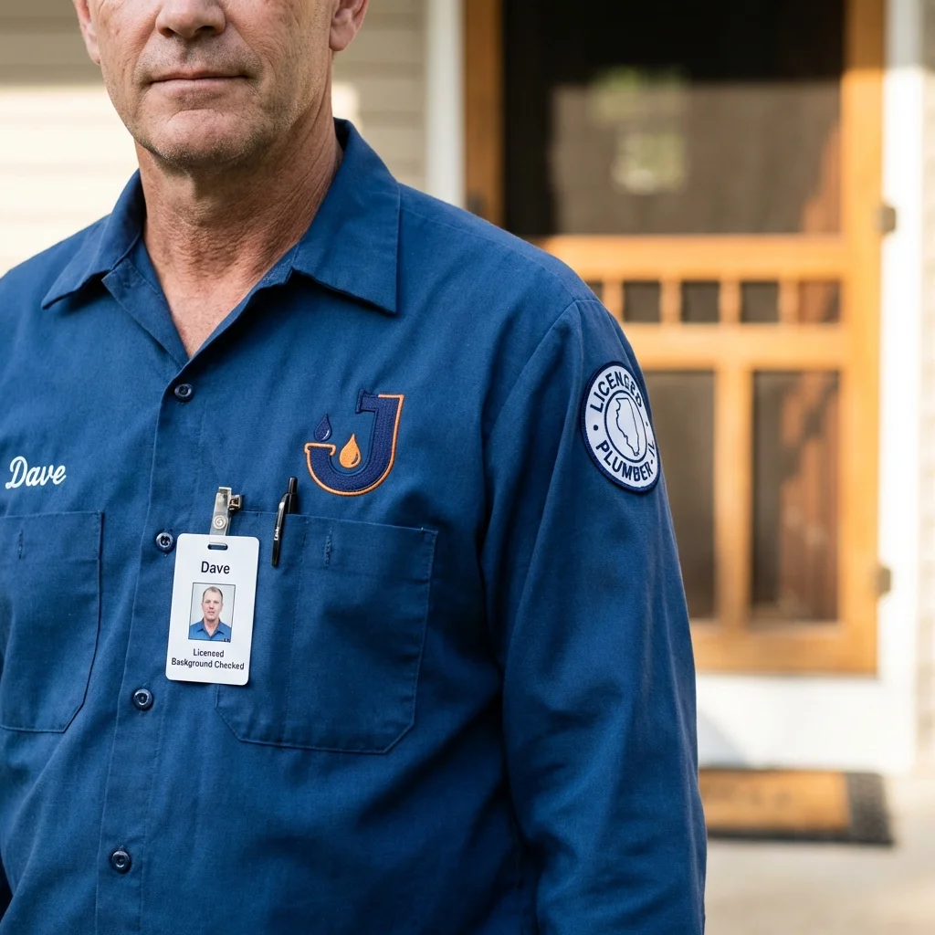 Licensed plumber showing ID badge in Zumbrota, MN