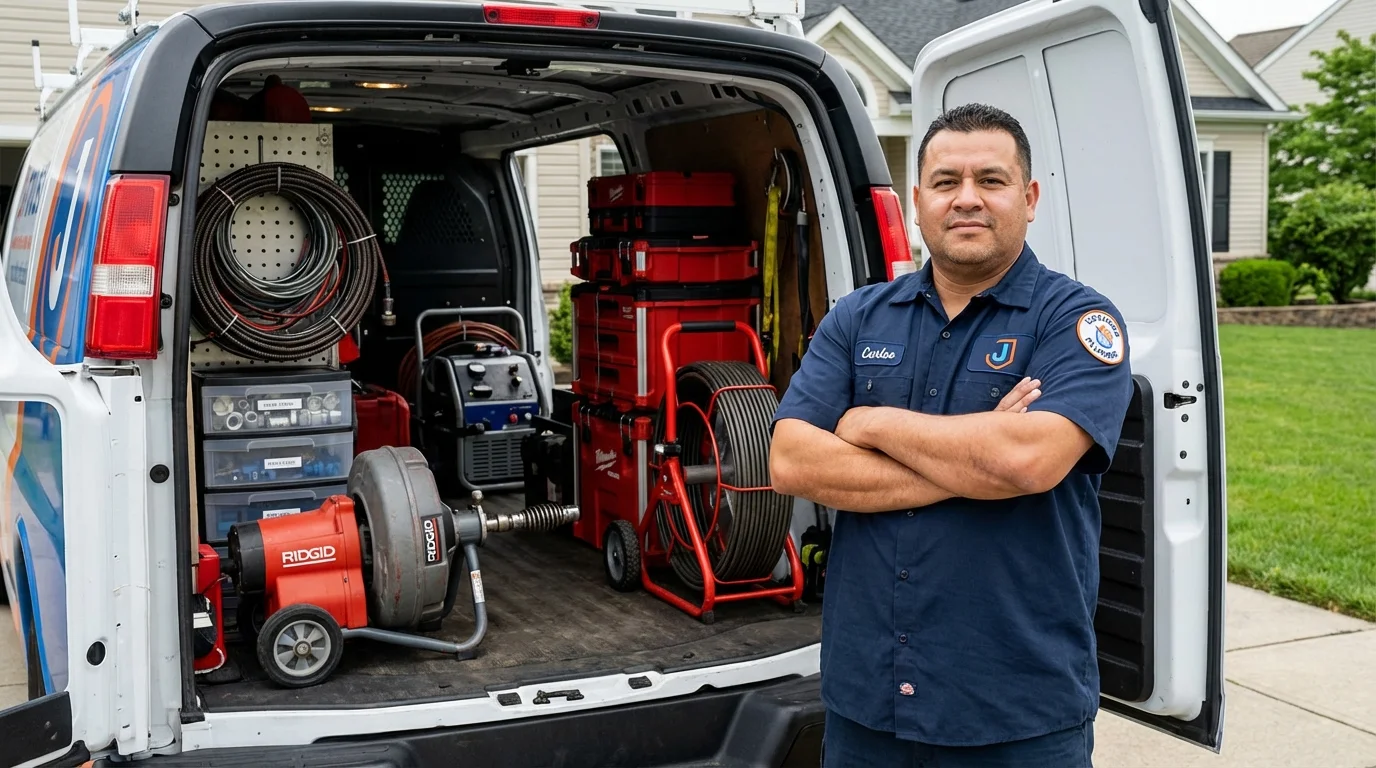 Professional drain cleaning equipment and Johns Plumbing LLC plumber in Zumbrota