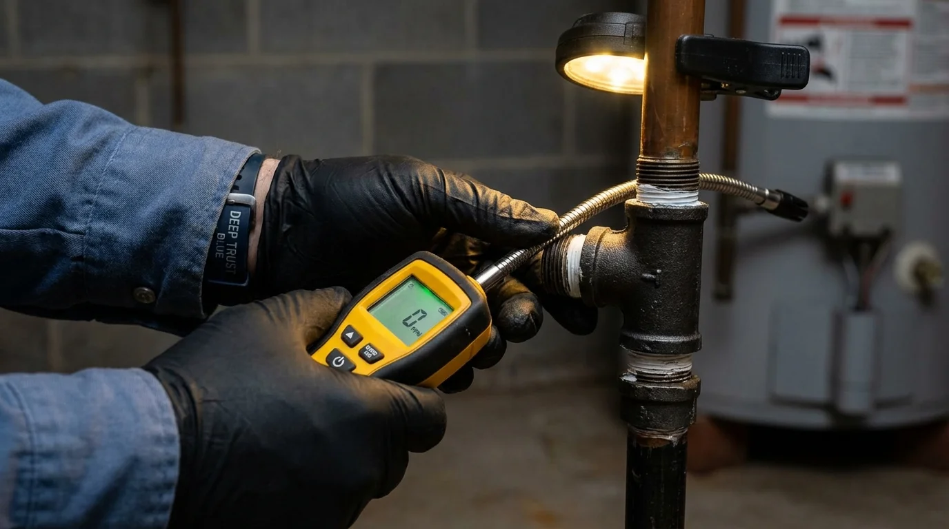 Gas leak detection with electronic sniffer by Johns Plumbing LLC in Zumbrota