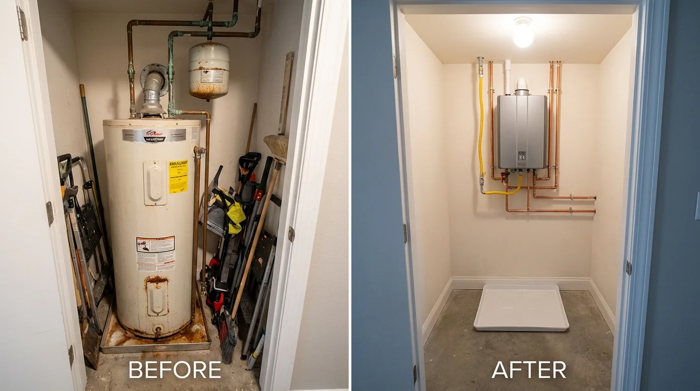 Tank water heater versus wall-mounted tankless unit comparison for Zumbrota, MN homeowners