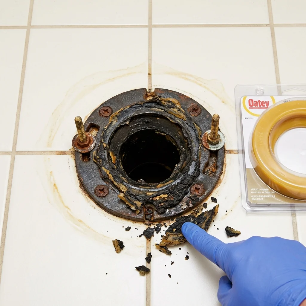 Failed wax ring showing water seepage at the base of a toilet in a Zumbrota, MN home