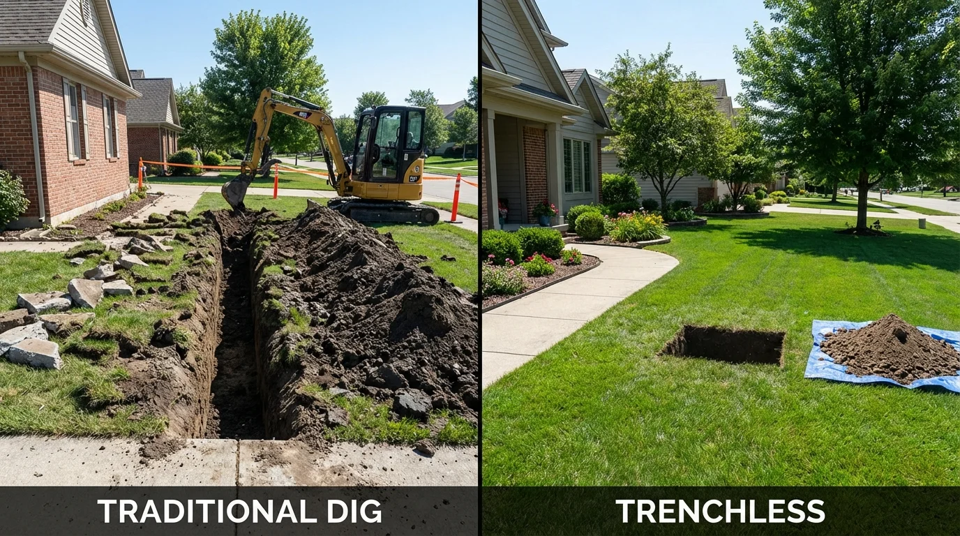 Trenchless sewer repair with minimal yard damage versus traditional excavation in Zumbrota, MN